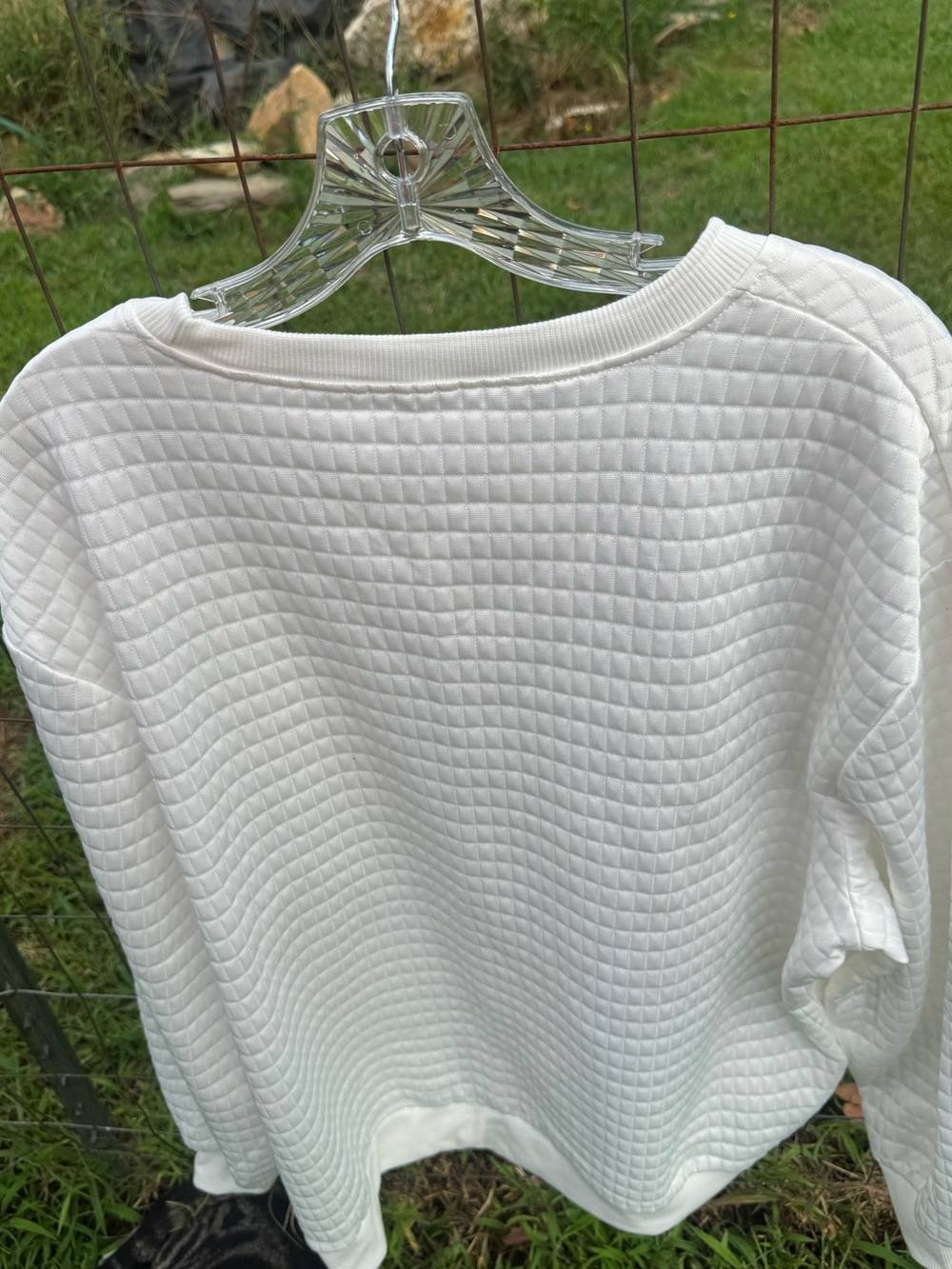 Quilted White Crewneck Sweatshirt for Women